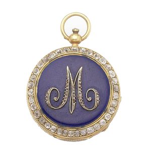 French gold pendant watch with diamond monogram Circa 1880