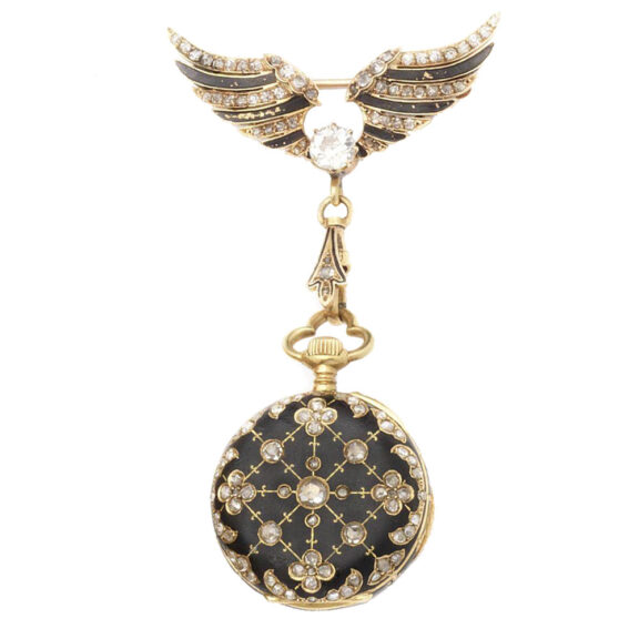 suspended from a conforming winged brooch