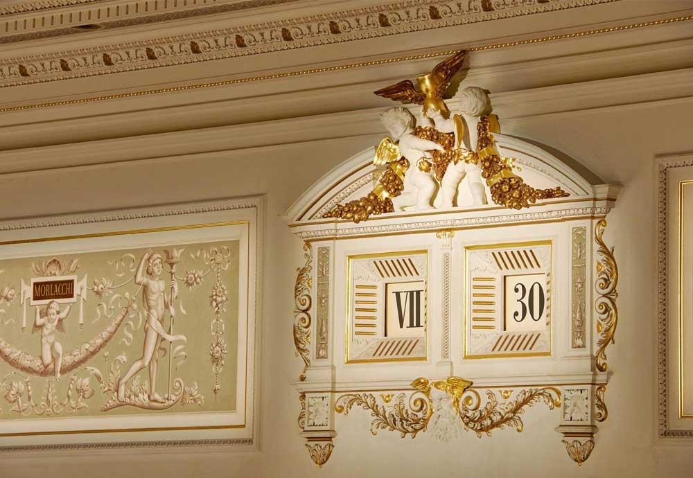 Five-minute clock above the stage of the Semper Opera Dresden.