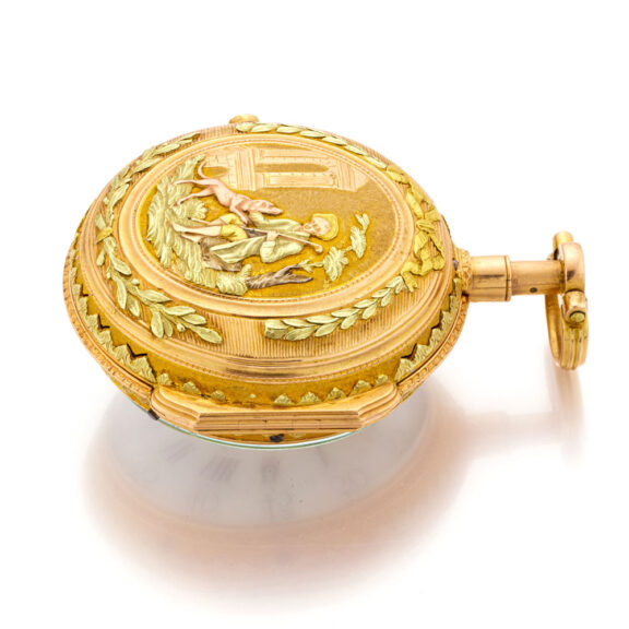 Swiss multi-coloured gold quarter repeating verge Circa 1780 Swiss multi-coloured gold quarter repeating verge Circa 1780