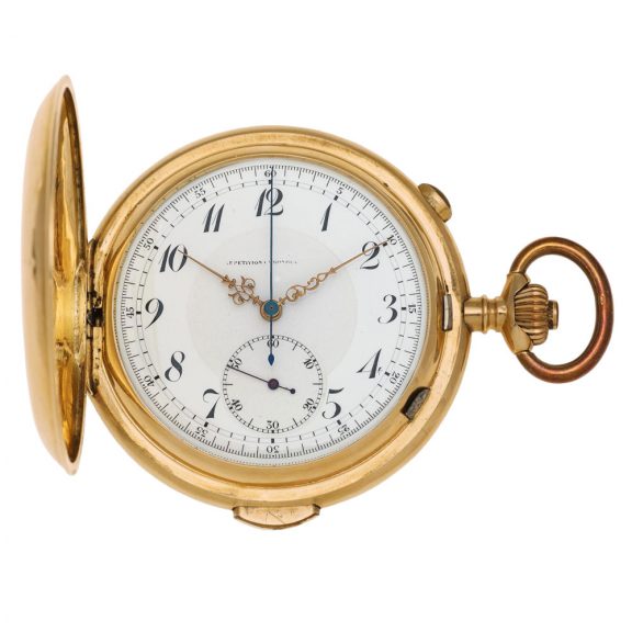 Gold lever watch with chronograph