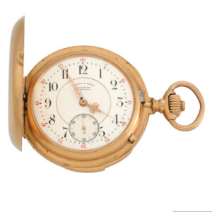 German 18K rose gold hunting cased repeating lever Circa 1900