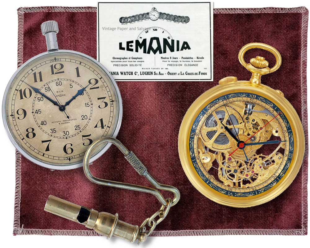 Lemania stopwatch and golden skeletonized chronograph