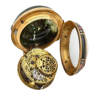 Open back gold and blood stones small verge watch Circa1760 Open back gold and blood stones small verge watch Circa1760