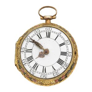 Front French engraved and enamelled gold watch