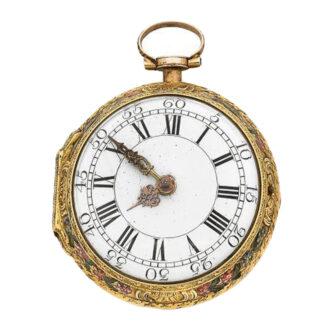 Front French engraved and enamelled gold watch
