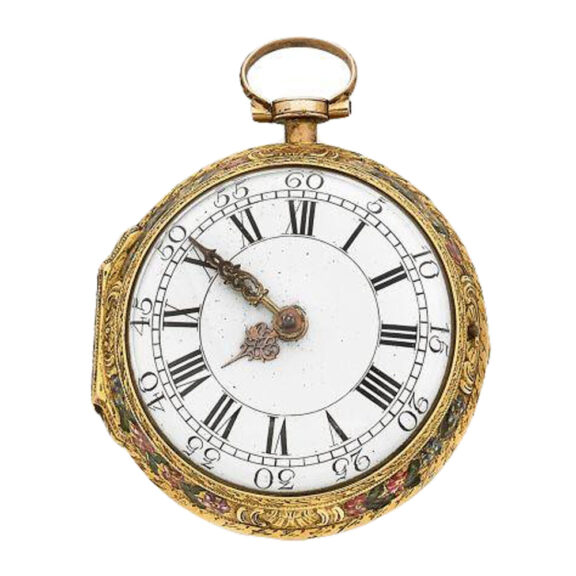 Front French engraved and enamelled gold watch Front French engraved and enamelled gold watch