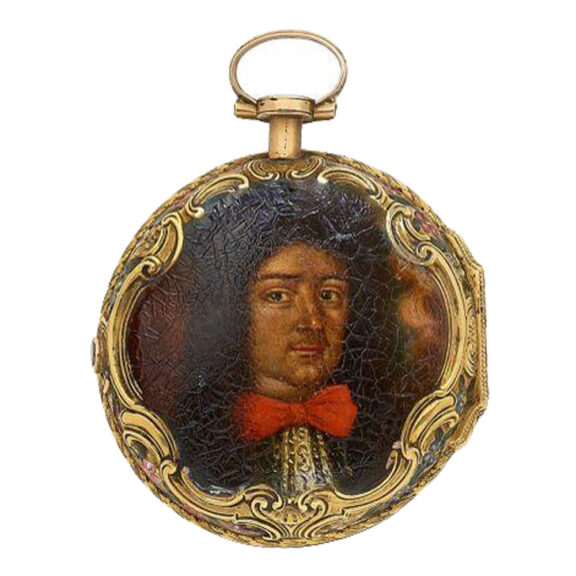 Back French engraved and enamelled gold watch Back French engraved and enamelled gold watch