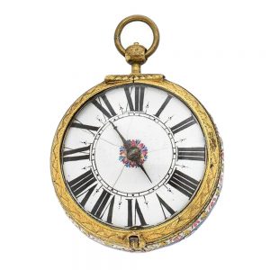 Front Gilt metal watch with enamel Mainadié Bairuth Circa 1680/1690