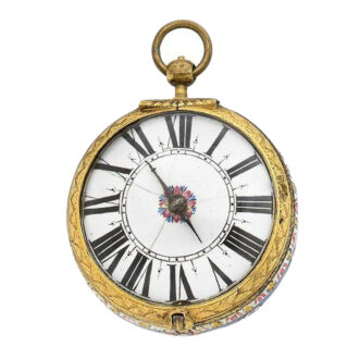 Front Gilt metal watch with enamel Mainadié Bairuth Circa 1680/1690