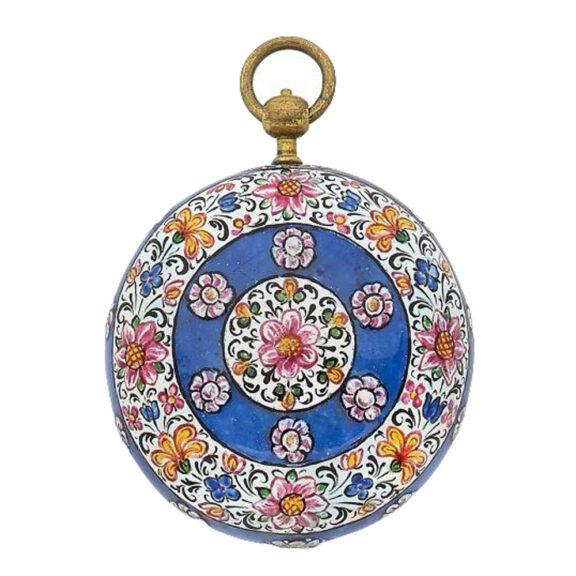 Back Gilt metal watch with enamel Mainadié Bairuth Circa 1680/1690 Back Gilt metal watch with enamel Mainadié Bairuth Circa 1680/1690