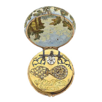 Open back gold enemaled watch from Estienne Chavanne 1640
