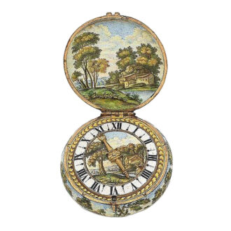 Open front gold enemaled watch from Estienne Chavanne 1640