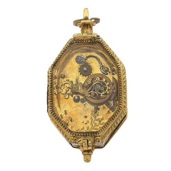 Open back octagonal gilt-metal and rock crystal watch Circa 1630 Open back octagonal gilt-metal and rock crystal watch Circa 1630