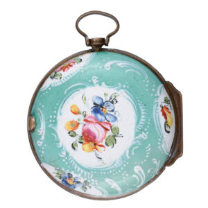 English gilt and enamel verge with matching chatelaine Circa 1760