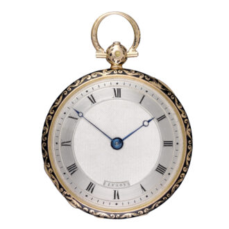 French cylinder gold, champlevé enamel open face case, circa 1830