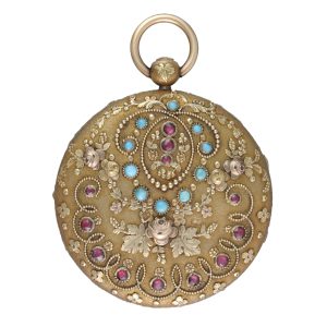 Swiss gold verge with turquoise and rubies circa 1830