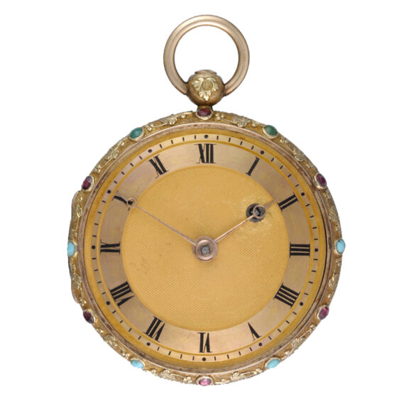 Swiss gold verge with turquoise and rubies circa 1830 Swiss gold verge with turquoise and rubies circa 1830