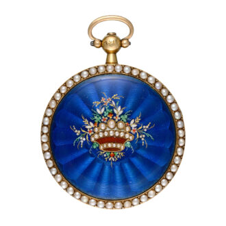 Swiss gold, enamel and pearl-set verge with chatelaine Circa 1830