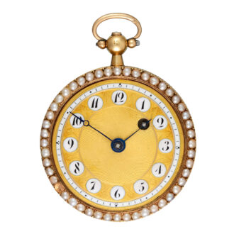 Swiss gold, enamel and pearl-set verge with chatelaine Circa 1830