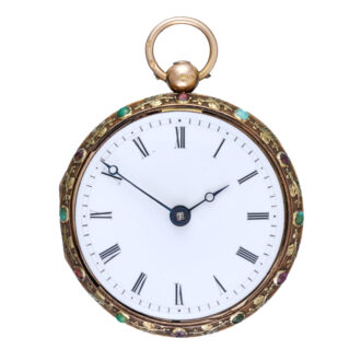 French verge in turquoise, ruby set open face case circa 1830
