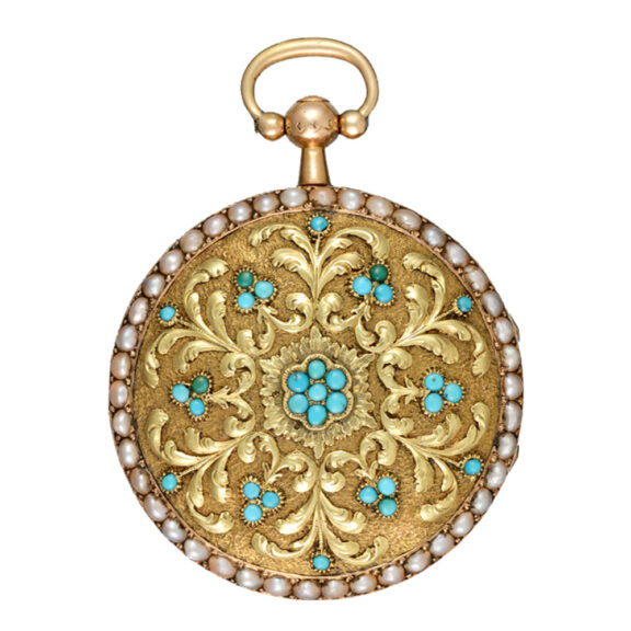 Swiss 18 Carat gold turquoise, and pearl set verge watch Circa 1830