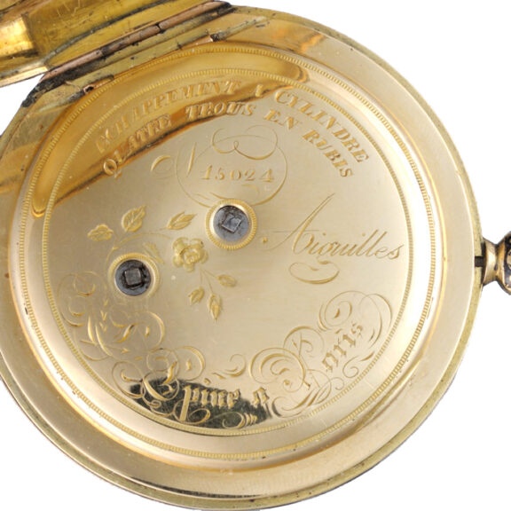 French cylinder in gold and enamel hunter case Circa 1835 French cylinder in gold and enamel hunter case Circa 1835