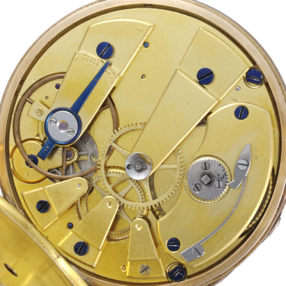 Slim French gold cylinder watch with digital hours Circa 1840 Slim French gold cylinder watch with digital hours Circa 1840