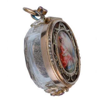 Oval rock crystal, gold and enamel pendant watch Circa 1840