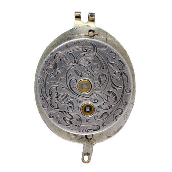 Oval rock crystal, gold and enamel pendant watch Circa 1840 Oval rock crystal, gold and enamel pendant watch Circa 1840