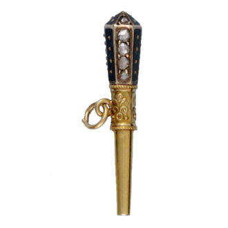 Swiss cylinder in diamond set gold, enamel open face case Circa 1840