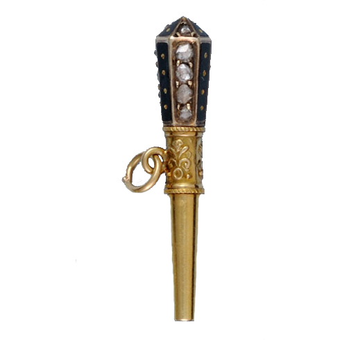 Swiss cylinder in diamond set gold, enamel open face case Circa 1840 Swiss cylinder in diamond set gold, enamel open face case Circa 1840