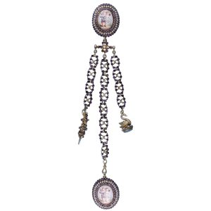 Swiss silver, enamel gem set chatelaine Circa 1840