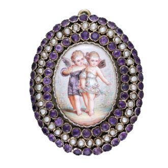 Swiss silver, enamel gem set chatelaine Circa 1840 Swiss silver, enamel gem set chatelaine Circa 1840