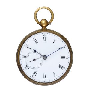 English gilt metal open faced lever pocket watch Circa 1840