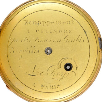 French cylinder by Leroy in gold open face case Circa 1840 French cylinder by Leroy in gold open face case Circa 1840