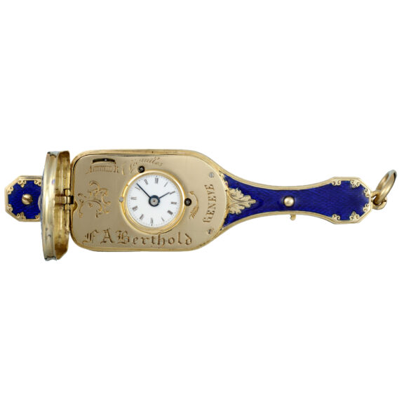 A rare combination in diamond set gold, enamel case Circa 1840 A rare combination in diamond set gold, enamel case Circa 1840