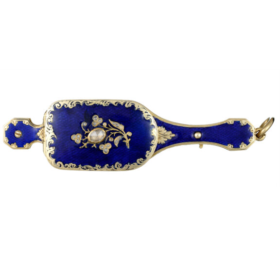 A rare combination in diamond set gold, enamel case Circa 1840 A rare combination in diamond set gold, enamel case Circa 1840