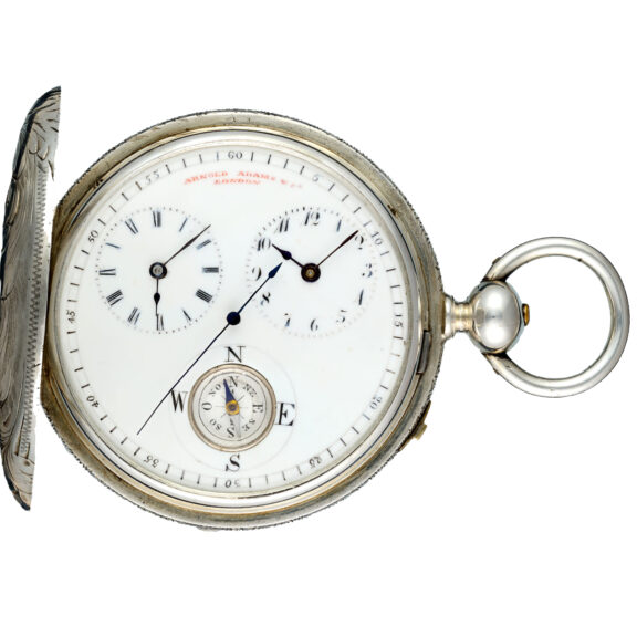 Large, silver duplex with dual time dials and compass Circa 1840