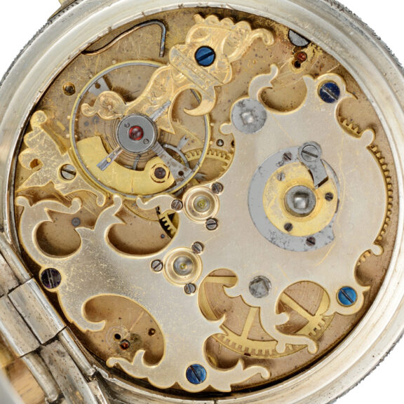 Large, silver duplex with dual time dials and compass Circa 1840 Large, silver duplex with dual time dials and compass Circa 1840