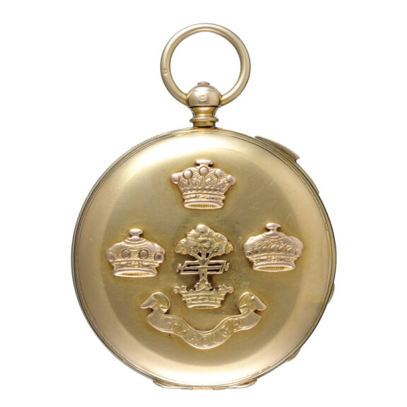 Half quarter repeating, gold lever decorated with heraldic devices Circa 1845