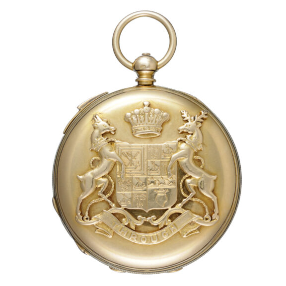 Half quarter repeating, gold lever decorated with heraldic devices Circa 1845 Half quarter repeating, gold lever decorated with heraldic devices Circa 1845