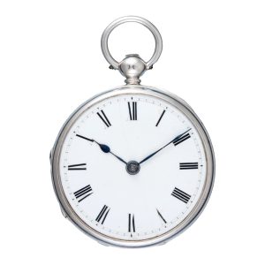 Small English two pin fusee lever in silver open face case 1842