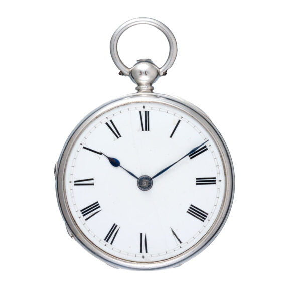 Small English two pin fusee lever in silver open face case 1842