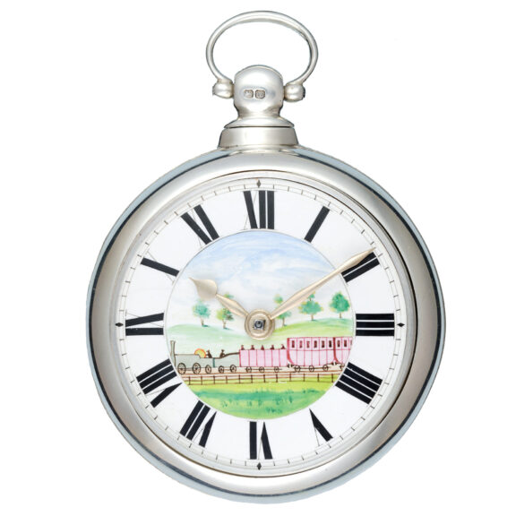 English verge with railway dial in silver pair cases Circa 1848