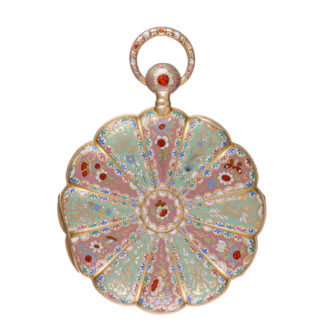 A French quarter repeating cylinder in gold, champlevé enamel case Circa 1830 A French quarter repeating cylinder in gold, champlevé enamel case Circa 1830