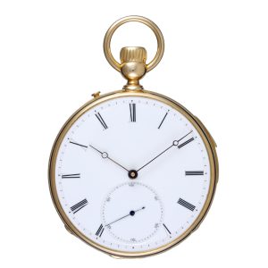 French quarter repeating cylinder in gold open face case Circa 1850