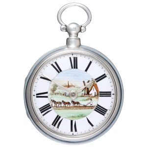 English silver pair-cased verge with decorative dial Circa 1858