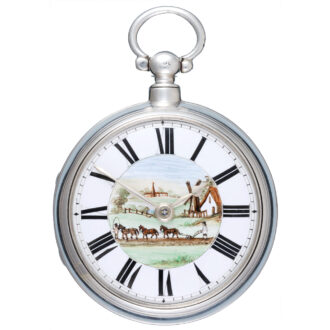 English silver pair-cased verge with decorative dial Circa 1858