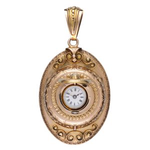 Swiss cylinder in unusual gold oval pendant case Circa 1860